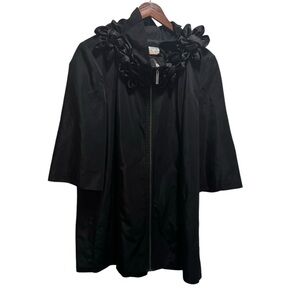 Kenzie Black Bell 3/4 Sleeve Full Zip Ruffle Floral Collar Size Large